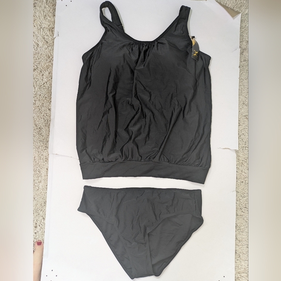 Bikinx Women Black Blouson Tankini Tank Top & Bottom Loose Fit Swimsuit Sz XL 14 - Picture 3 of 11